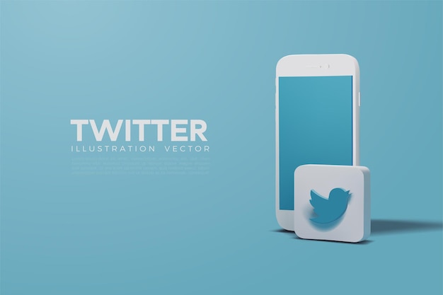 Vector 3d twitter com smartphone branco realista