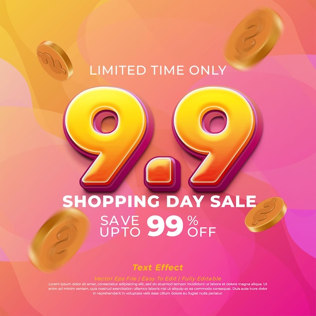 Vector 9 9 dia de compras venda padrão de banner de design para web ou mídia social
