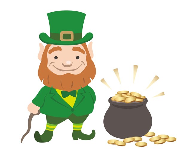 Vector a ilustração do símbolo do dia do St. Patricks com um duende e um pote de ouro.