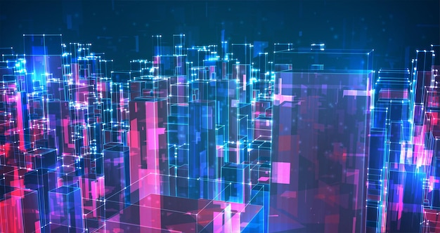 Vector abstrato cristal 3D uma vista dos telhados da cidade um grande conjunto caótico de pingentes de vidro