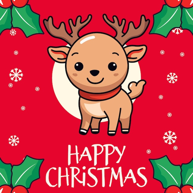 Vector adorável baby deer moose reindeer joyful winter holiday como personagens de desenhos animados de natal