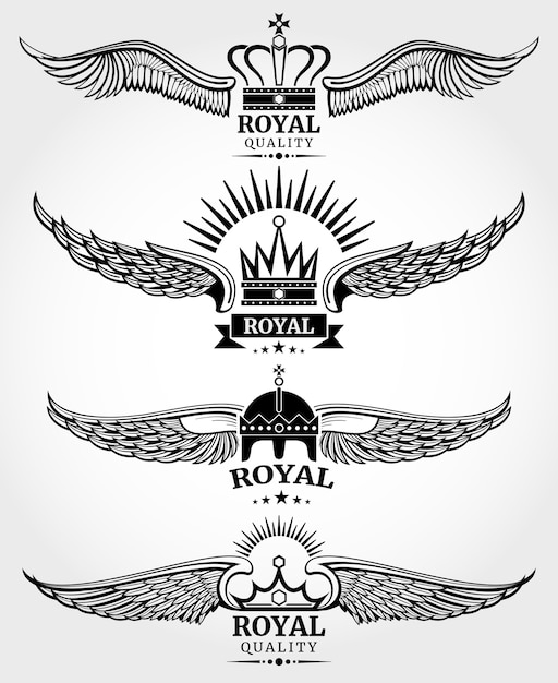 Vector alado coroas royal conjunto de modelos de logotipo