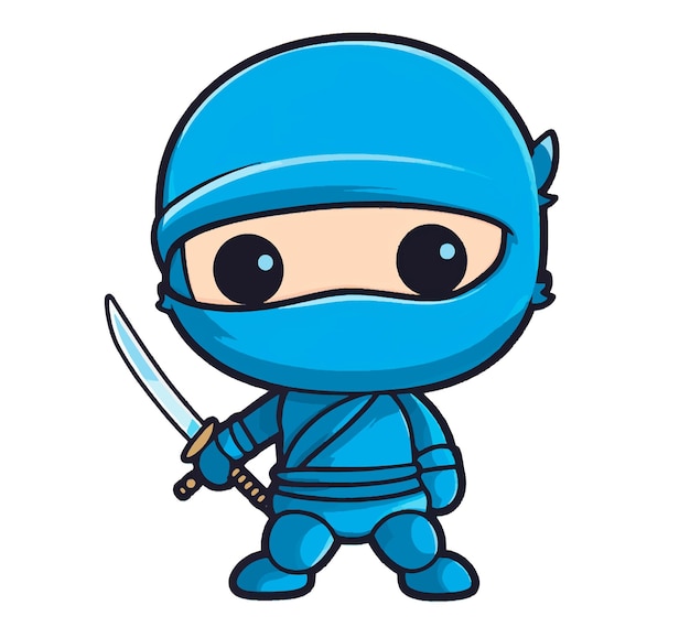 vector animado ninja azul fofo com espada