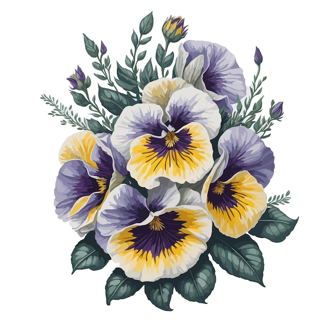 Vector aquarela coroa pansy clipart floral flor