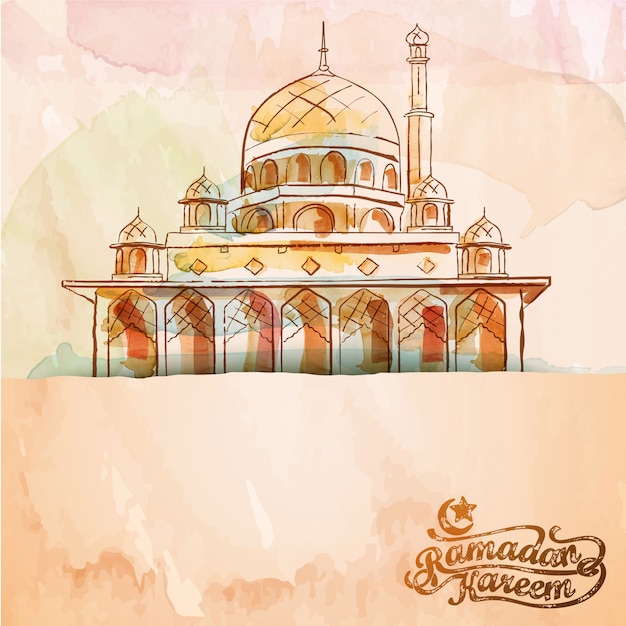 Vetor vector aquarela pincel mesquita fundo design islâmico ramadan kareem