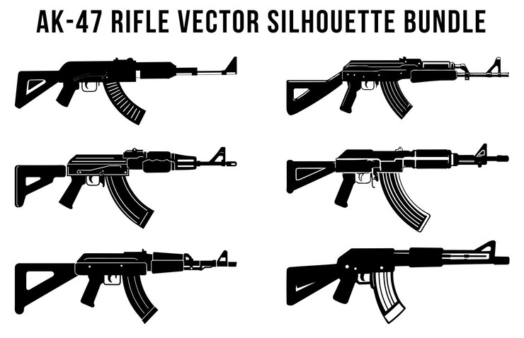 Vetor vector armas silhueta pacote isolado metralhadora silhuetas conjunto coleção várias armas de fogo