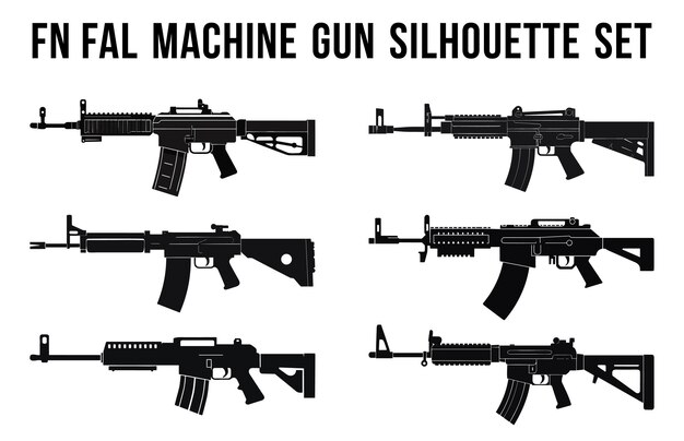 Vector armas silhueta pacote isolado metralhadora silhuetas conjunto coleção várias armas de fogo