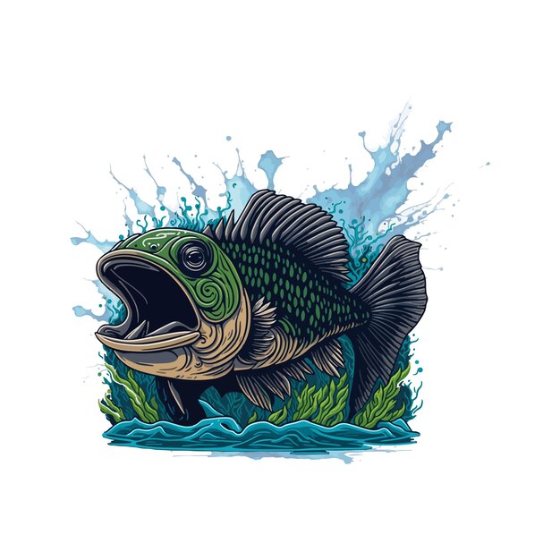 Vector big bass fish desenho animado de vetor para camiseta big bass fish design de camiseta