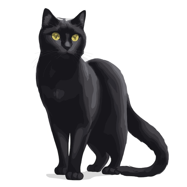 Vetor vector black cat clipart de animais com fundo branco editável.