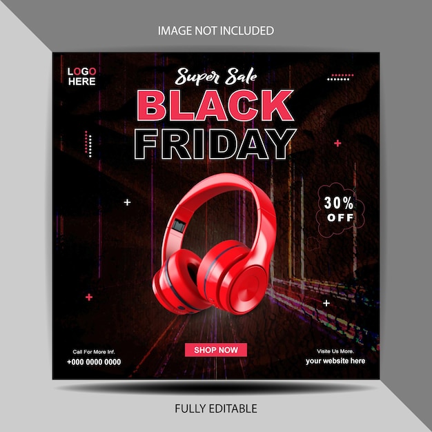 Vetor vector black friday headphone postagem de mídia social e modelo de banner da web