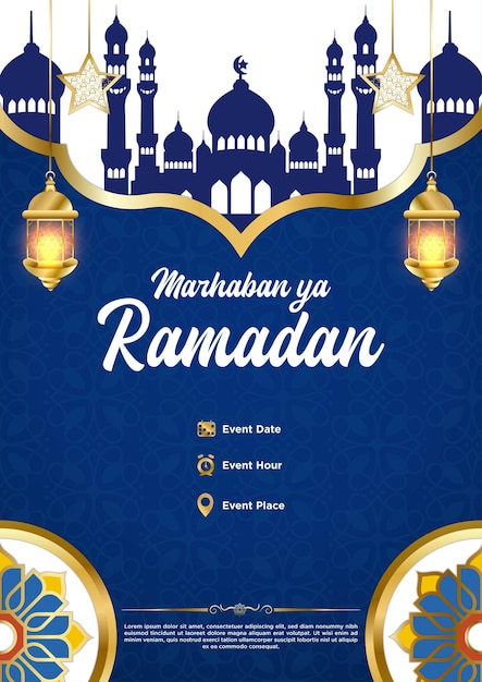 Vetor vector blue luxury ramadan kareem modelo de cartaz