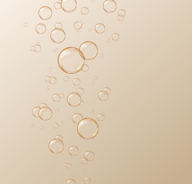 Vector bolhas efervescentes de champanhe streaming em ouro