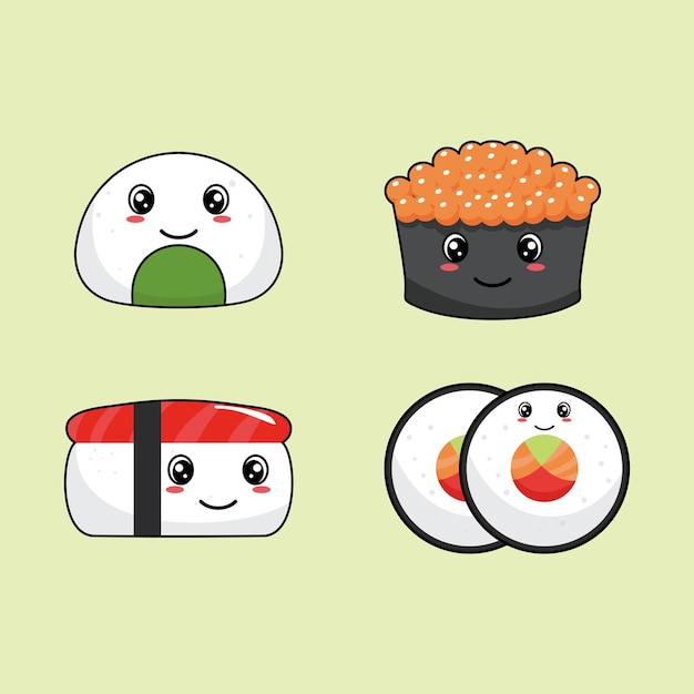 desenhar engraçado kawaii nigiri sushi roll ilustração vetorial