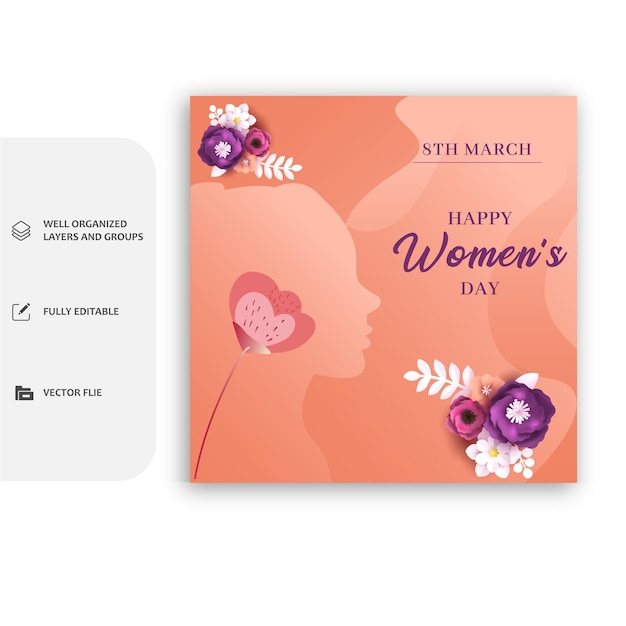 Vector bonito vintage cartão de dia da mulher e fundo de promoção social