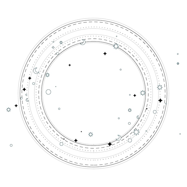 Vetor vector brilhante estrela círculo moldura vetor galáxia decorada moldura de arte de linha mínima