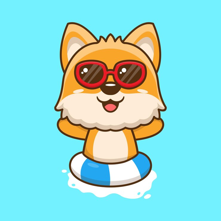 Vetor vector cão bonito em óculos de sol flutuando com nadar plano estilo de desenho animado