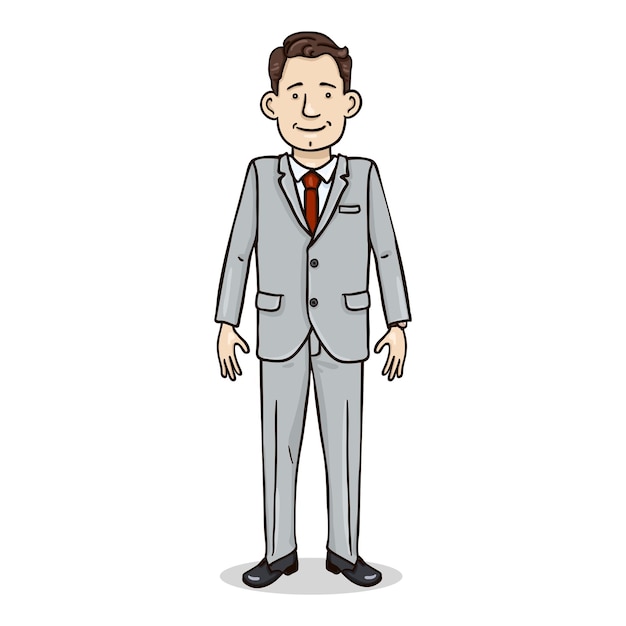 Vector Cartoon cor personagem homem de negócios em terno cinza e gravata vermelha