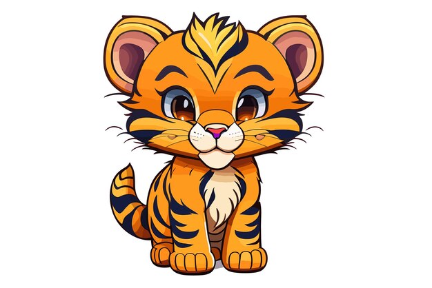 Vector cartoon engraçado pequeno tigre sentado