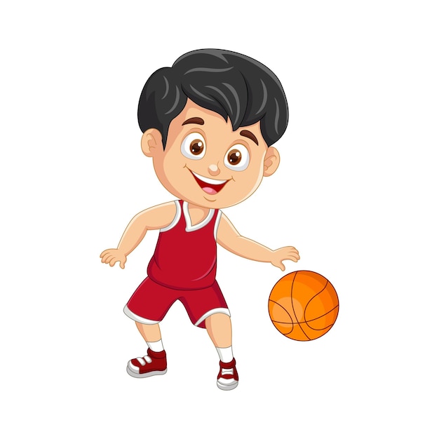 Vector cartoon garotinho jogando basquete