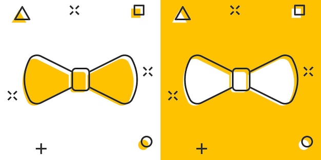 Vector cartoon ícone de gravata borboleta em estilo cômico ilustração de sinal de gravata pictograma conceito de efeito de respingo de negócios de gravata borboleta