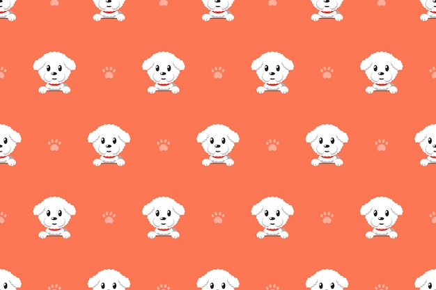 Vector cartoon personagem bichon frise cão sem costura padrão