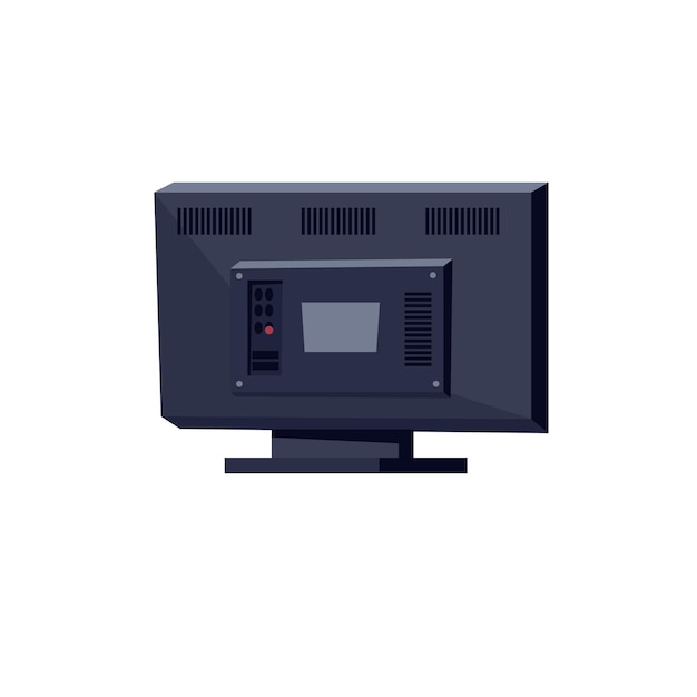 Vector cartoon plana vista traseira da TV isolada no fundo vazio - equipamentos eletrônicos, eletrodomésticos e conceito de tecnologias digitais modernas, design de banner de site da web