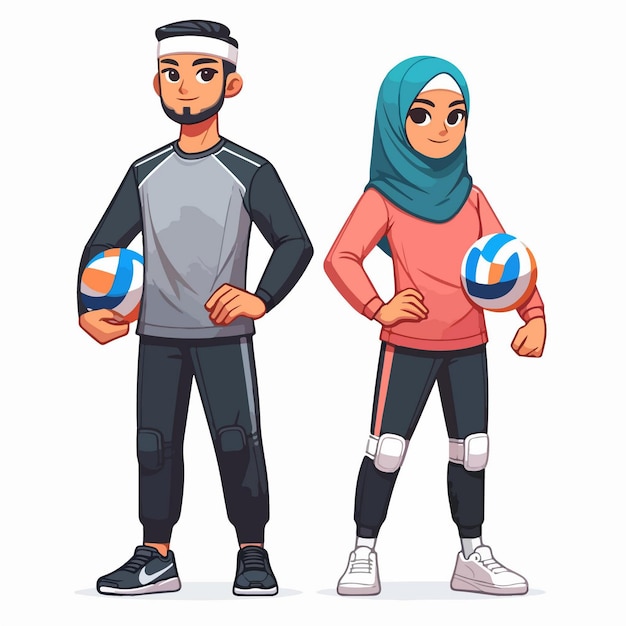 Vetor vector casal muçulmano jogando basquete