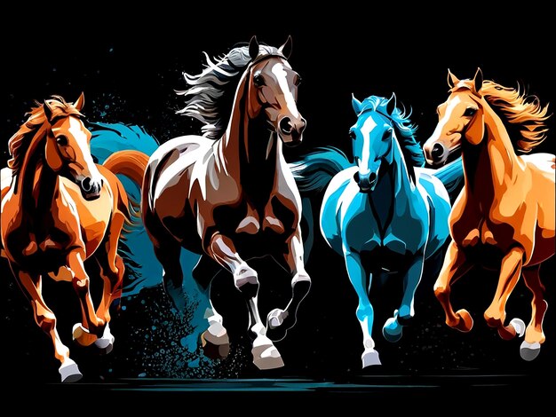 Vetor vector cavalos galopantes conjunto de ilustrações vetoriais isolados