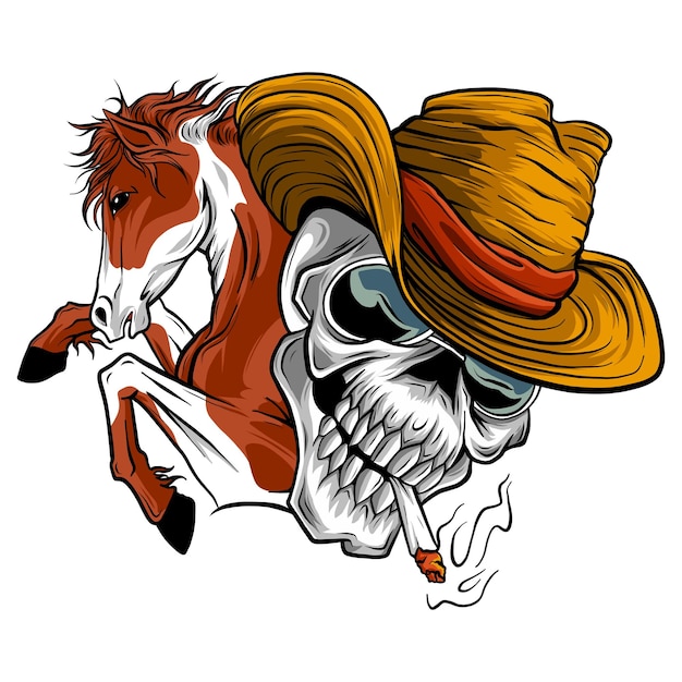 Vector caveiro cowboy montar um cavalo