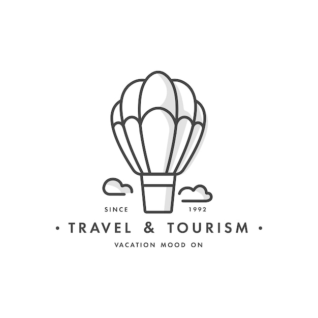 Vector cenografia modelos coloridos logotipos e emblemas agência de viagens e diferentes tipos de turismo