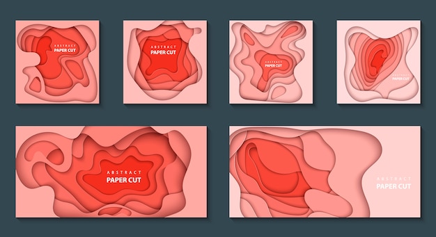 Vector conjunto de 6 fundos de coral com papel cortado