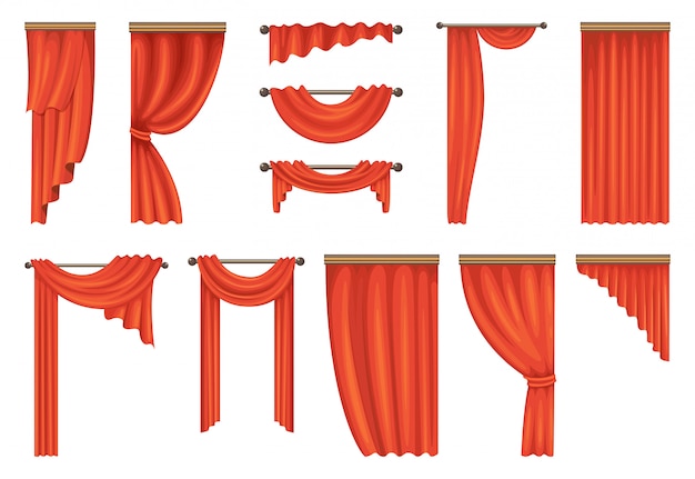 Vector conjunto de cortinas vermelhas de teatro