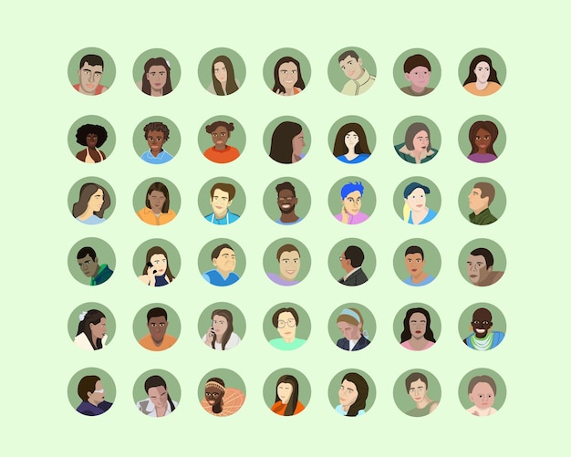 Vetor vector conjunto de ícones isolados de pessoas de diferentes idades e etnias.