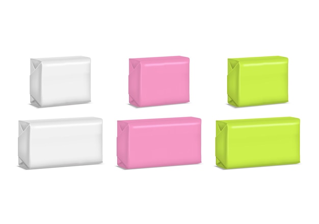 Vector conjunto de pacote de sabonete de cor em branco modelo realista
