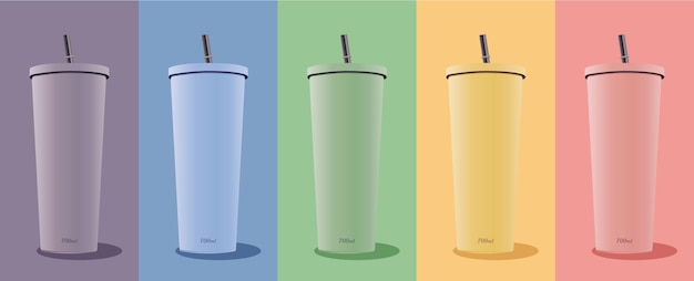 Vector_ Copos de bebida com palhinhas de várias cores