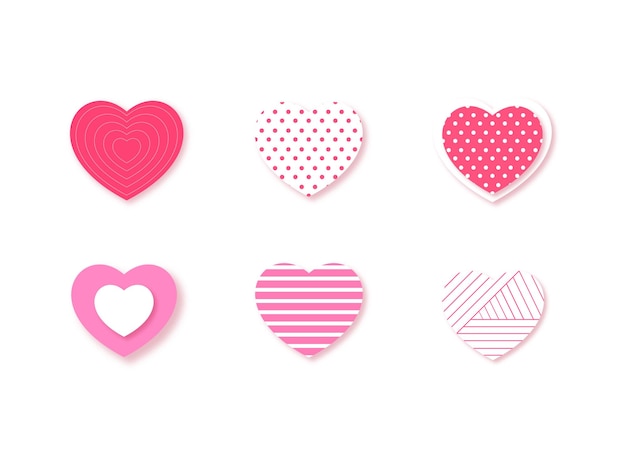 Vector corações coloridos 6 diferentes padrão de estilo isolado em fundo branco