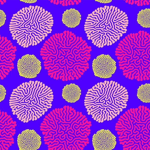 Vector coral amarelo violeta cores design turing morfogênese reação difusão elementos ornamento orgânico escuro padrão sem emenda