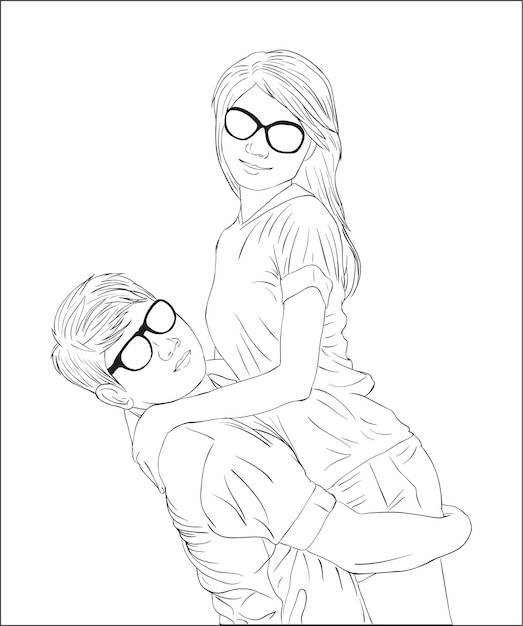 Vetor vector couple arte de linha