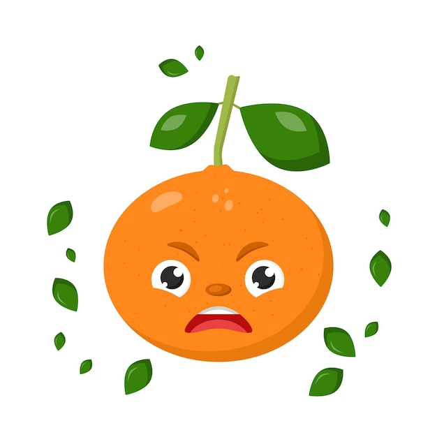 Vector crianças planas ilustração emoji de uma tangerina tangerina malvada com raiva para cartões de felicitações