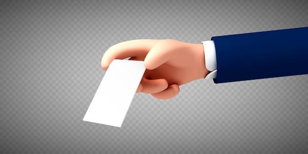 Vector Ð¡Ðƒartoon mão segurando uma etiqueta de papel em branco ou etiqueta em fundo transparente. Mão de empresário segurando o cartão.