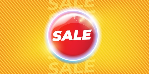 Vector de adesivo de venda red Glossy Round em fundo amarelo brilhante de verão