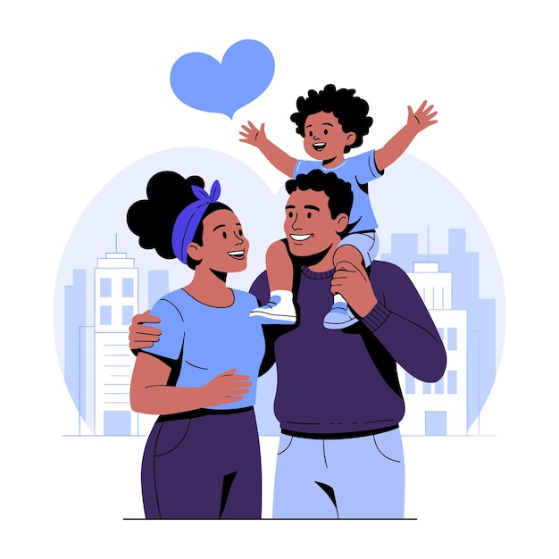Vector de Amor de Família Negra Alegre