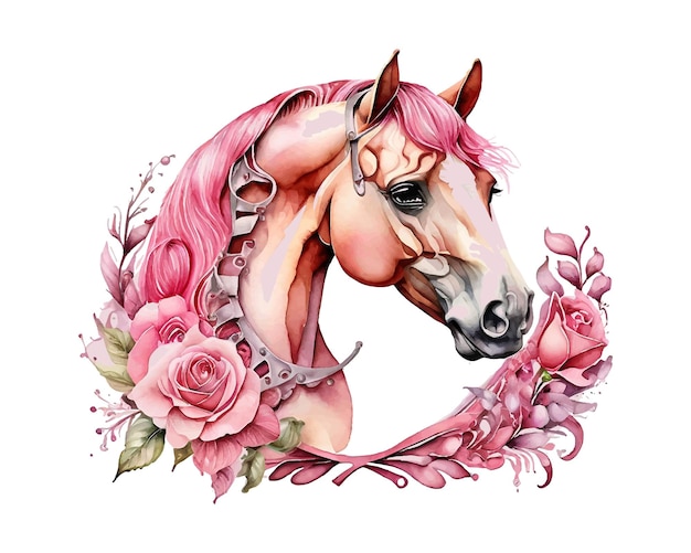 Vetor vector de aquarela de cavalo com desenho floral