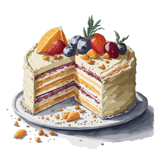 Vector de aquarela dobos torte clipart de pastelaria fundo branco editável