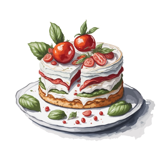 Vetor vector de aquarela torta caprese clipart de pastelaria fundo branco editável