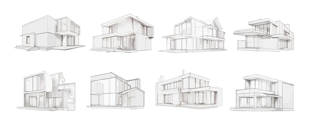 Vetor vector de arquitetura 3d ilustração de esboço de construção de casa