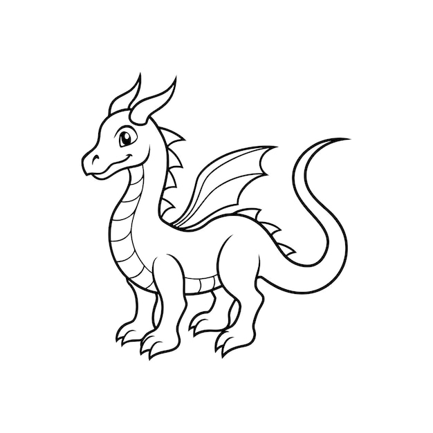 Vector de arte de linha de dragão chinês em um fundo branco isolado