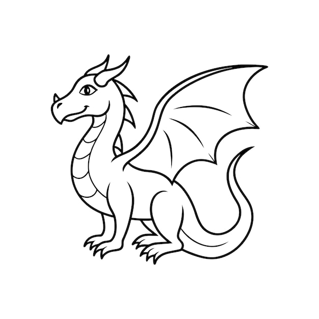 Vector de arte de linha de dragão chinês em um fundo branco isolado