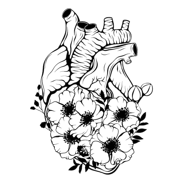 Vector de arte realista da linha do coração humano Doenças cardíacas Problemas de saúde Amor conceito de casamento romântico