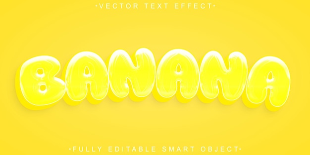 Vetor vector de banana de desenho animado amarelo efeito de texto de objeto inteligente totalmente editável